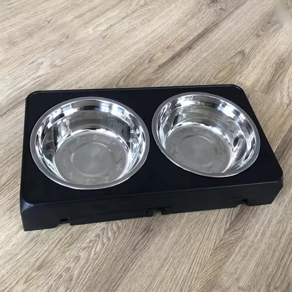 Adjustable Raised Dog Bowls with Stainless Steel Double Feeder