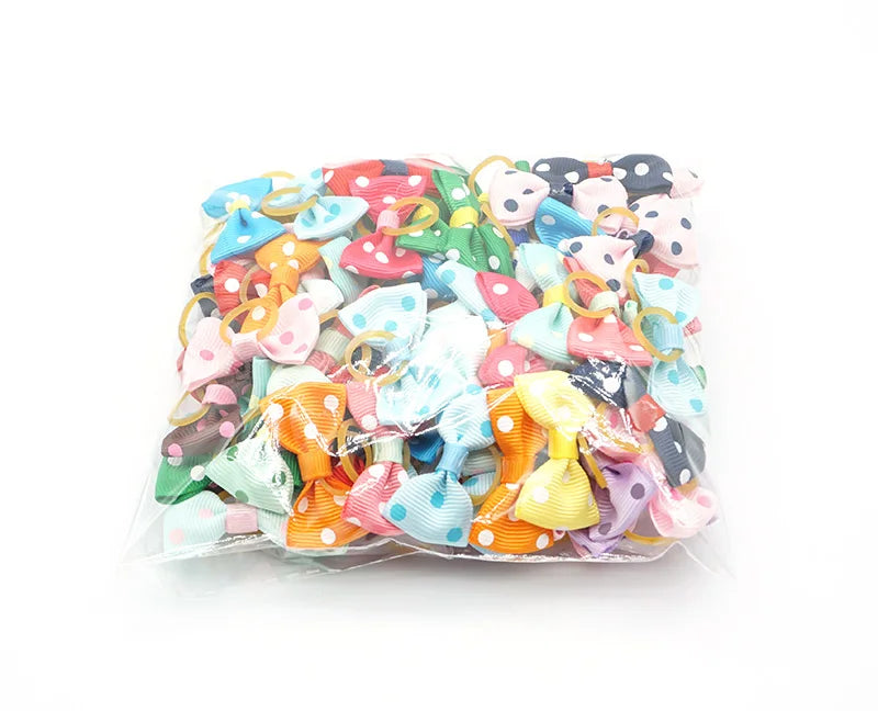 Pet Hair Bows with Elastic Bands (100-Pack)