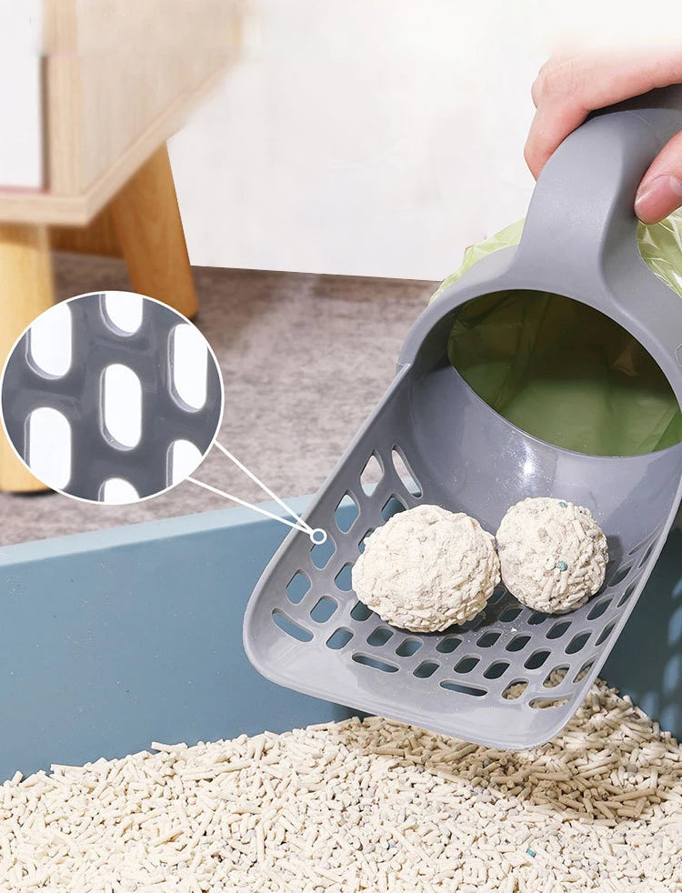 Cat Litter Scoop with Integrated Waste Bag Holder