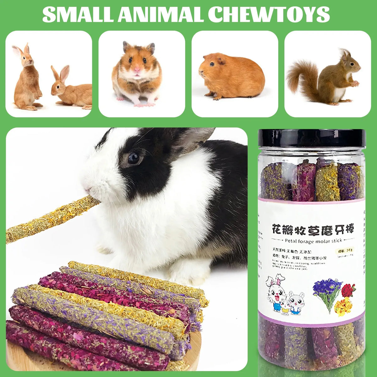 Natural Petal Grass Chew Sticks for Rabbits & Small Animals