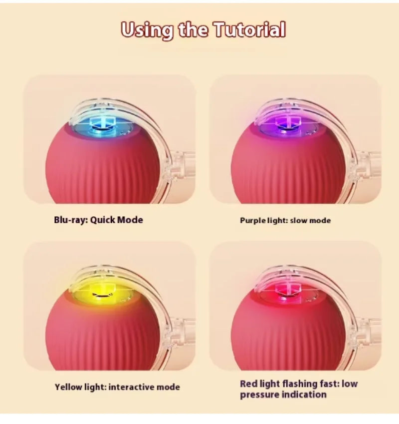 Four variations of an interactive auto-roll cat ball light display modes including blue, purple, yellow, and red flashing.