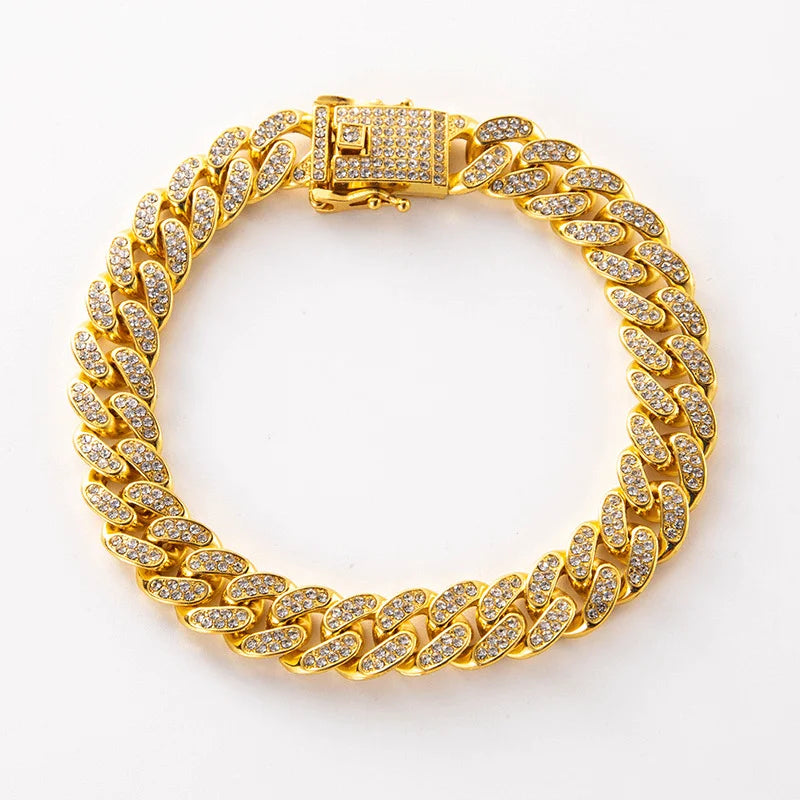 Luxury Gold Stainless Steel Dog Collar with Diamond Inlay