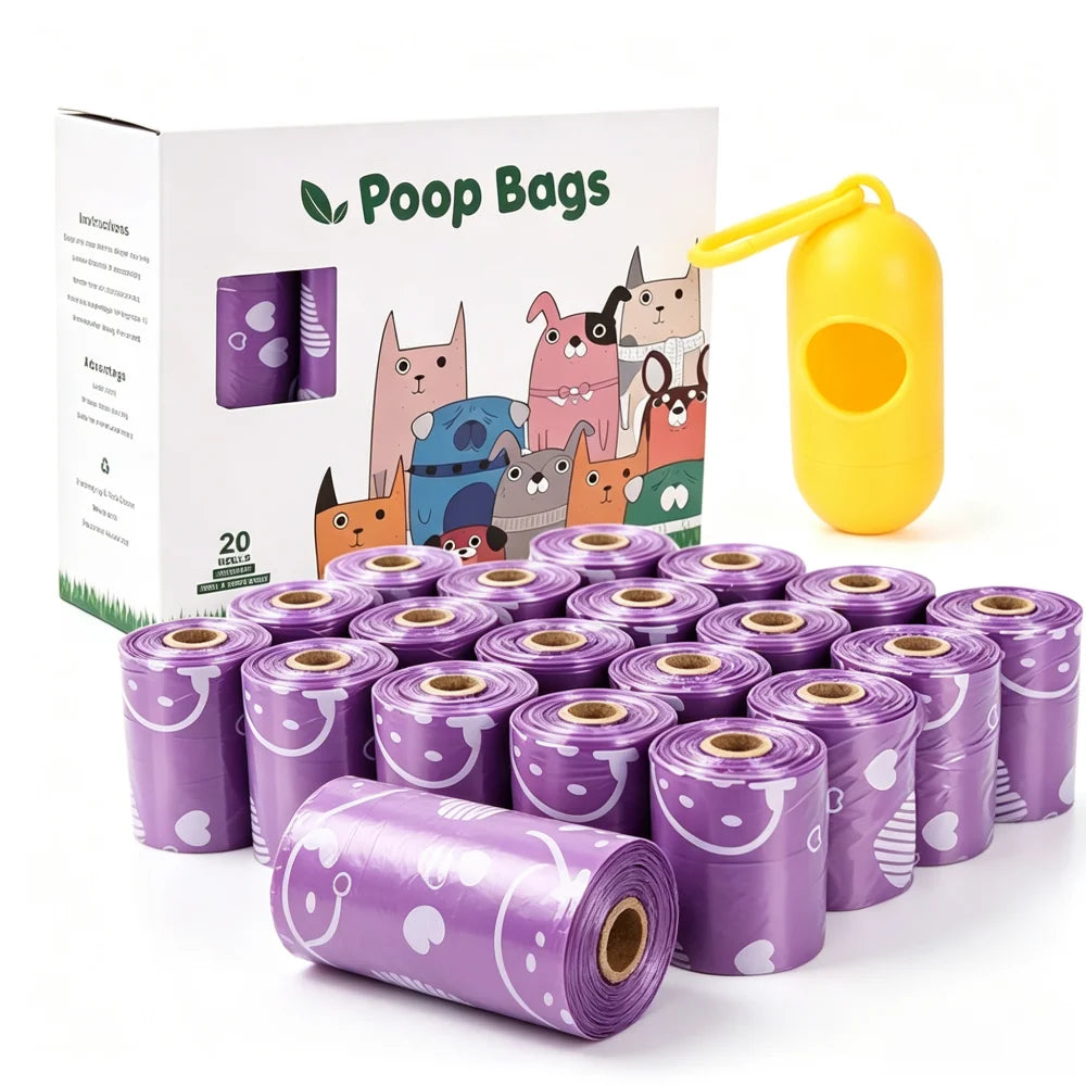 Extra Thick Leak-Proof Dog Poop Bags with Dispenser – Cute Heart Print