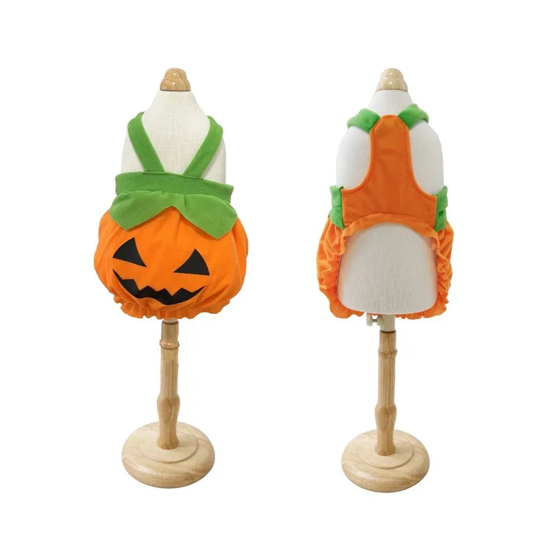 Adjustable Halloween Pumpkin Overall Costume for Small Dogs and Cats