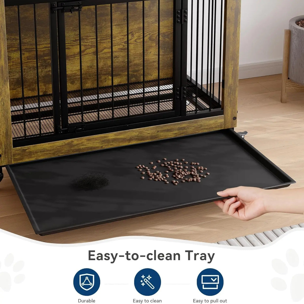 Wooden Dog Crate Furniture with 3 Doors and Locking Wheels