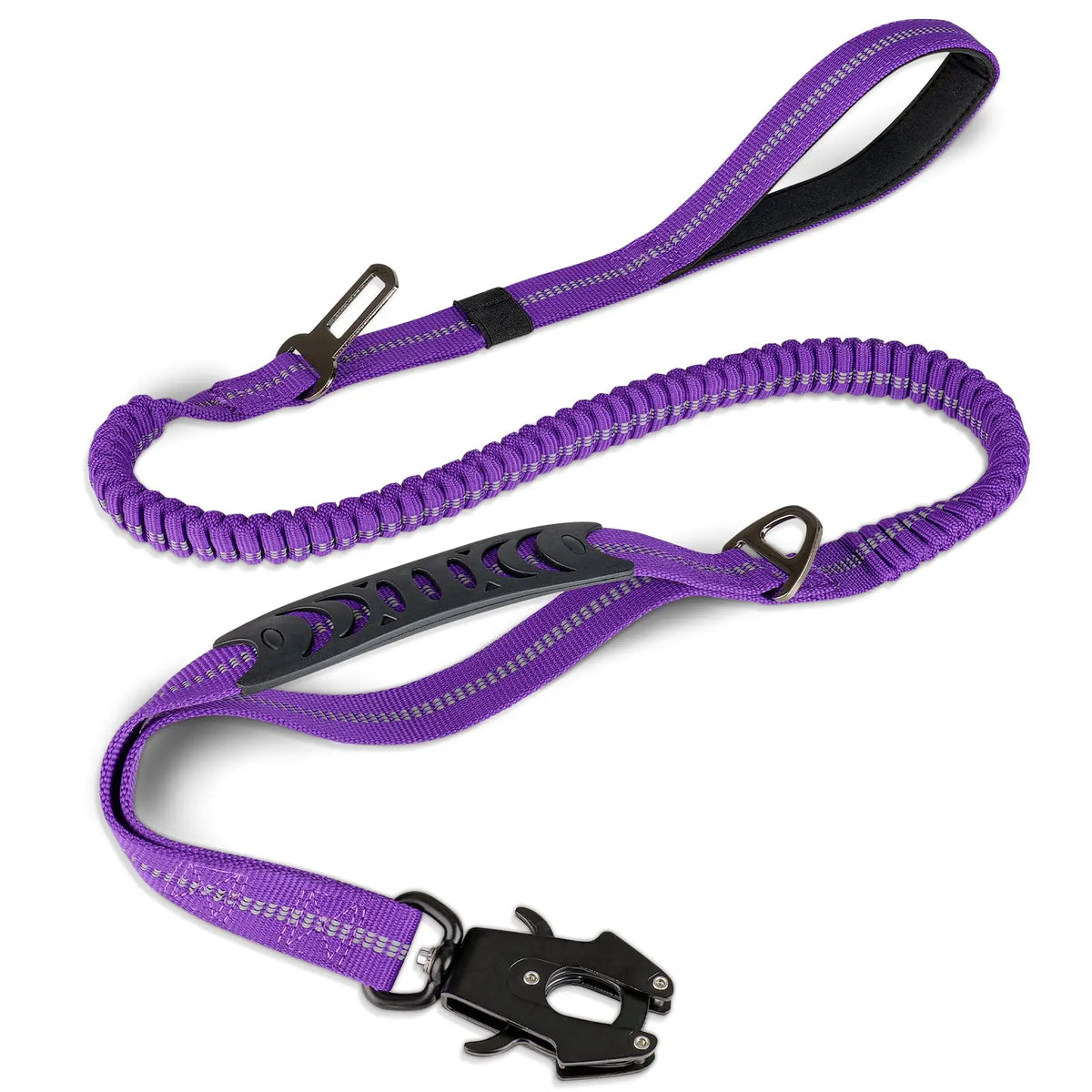 Reflective Bungee Dog Leash with Car Seatbelt Attachment for Large Dogs