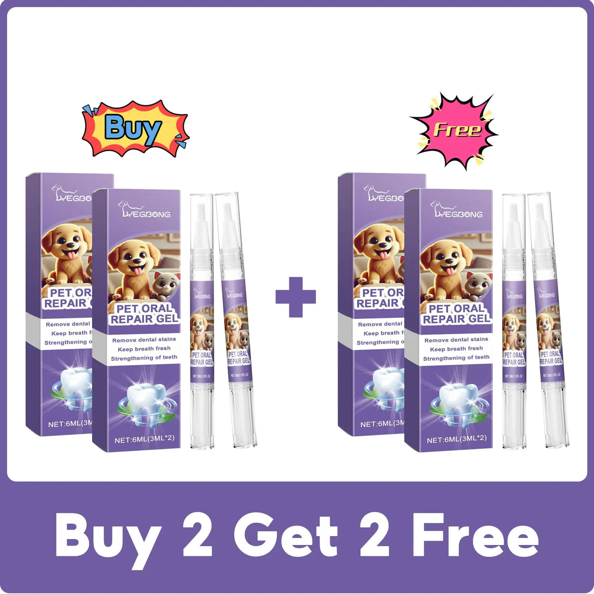 Buy 2 Get 2 Free promotion for Pet Oral Repair Gel pens with cleaning gel