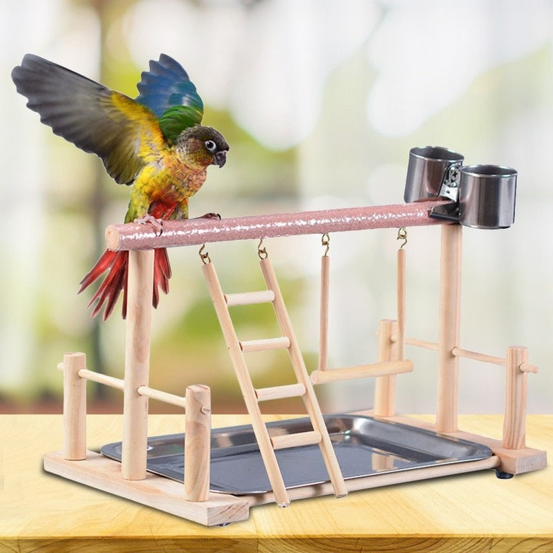Wooden Bird Activity Center with Perch, Ladder & Swing