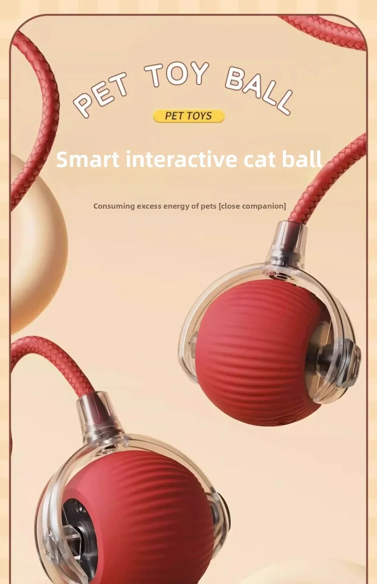 A close-up of a red textured ball pet toy designed for cats, shown against a light background.