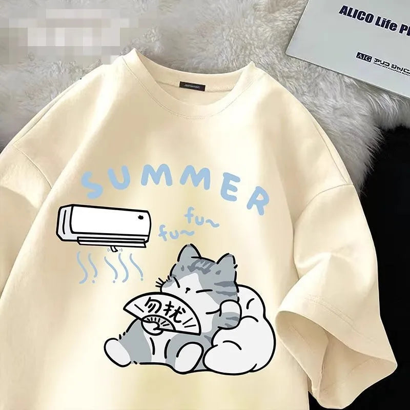 Camiseta Gráfica de Gato Japonés