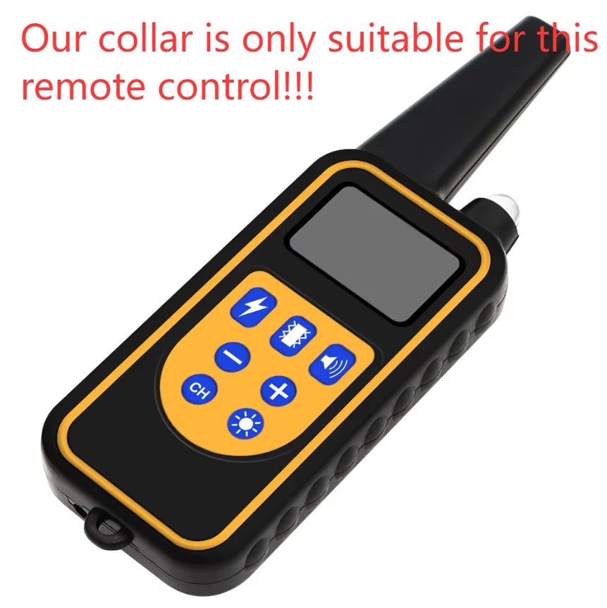 A black electronic dog training collar with an orange accent and a digital display and control buttons.