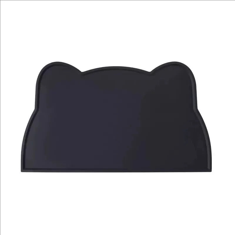 Black silicone cat face pet feeding mat for food and water bowls