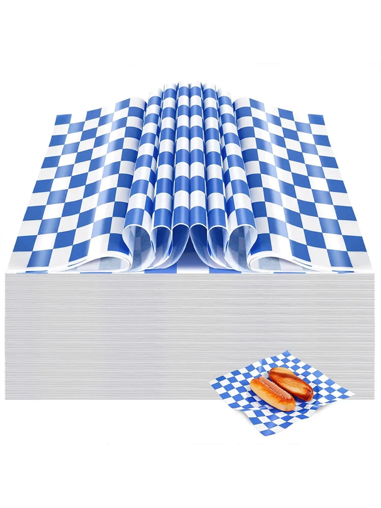 Checkerboard Pattern Oil-Proof Sandwich Wrapping Paper (100 Sheets)