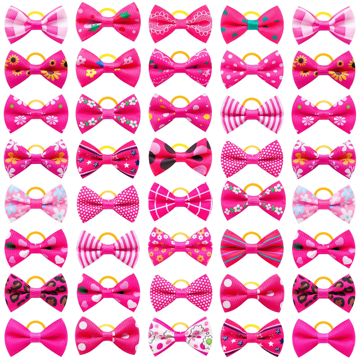 Pet Hair Bows with Rubber Bands - Assorted Styles for Small Dogs and Cats
