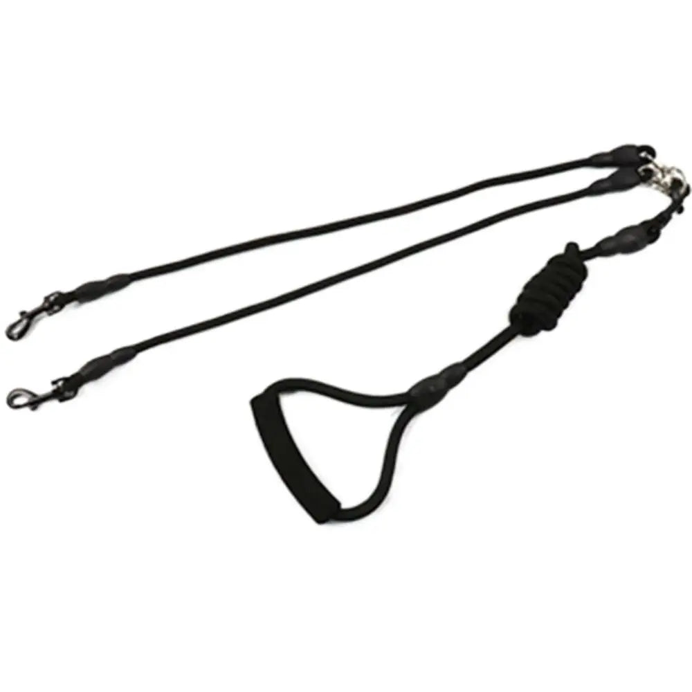 Black 2-way dual dog leash coupler for walking two dogs