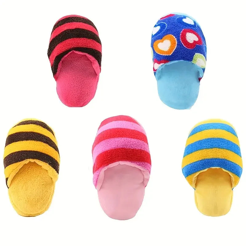 Cartoon Slipper Plush Squeaky Dog Chew Toy