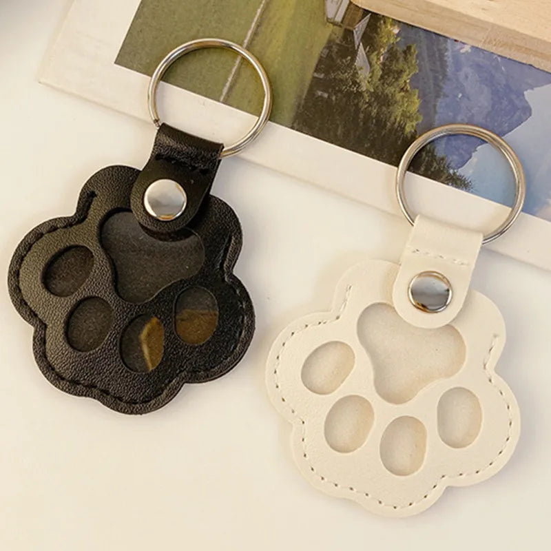 Leather Pet Hair Keepsake Keychain with Cat Paw Design