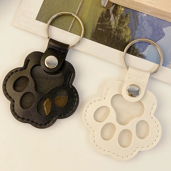 Leather Pet Hair Keepsake Keychain with Cat Paw Design