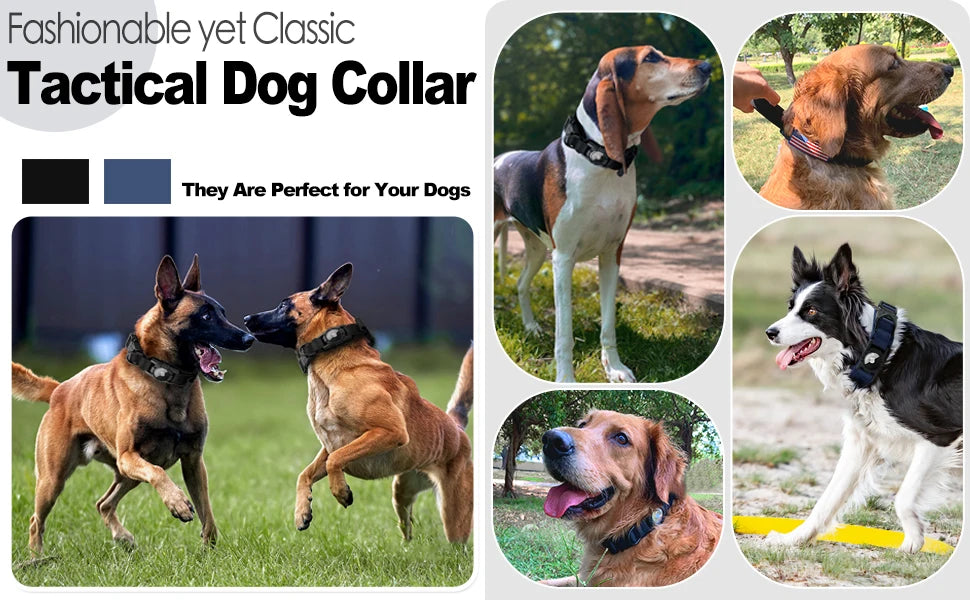 Tactical Dog Collar with AirTag Holder and Control Handle for Medium and Large Dogs