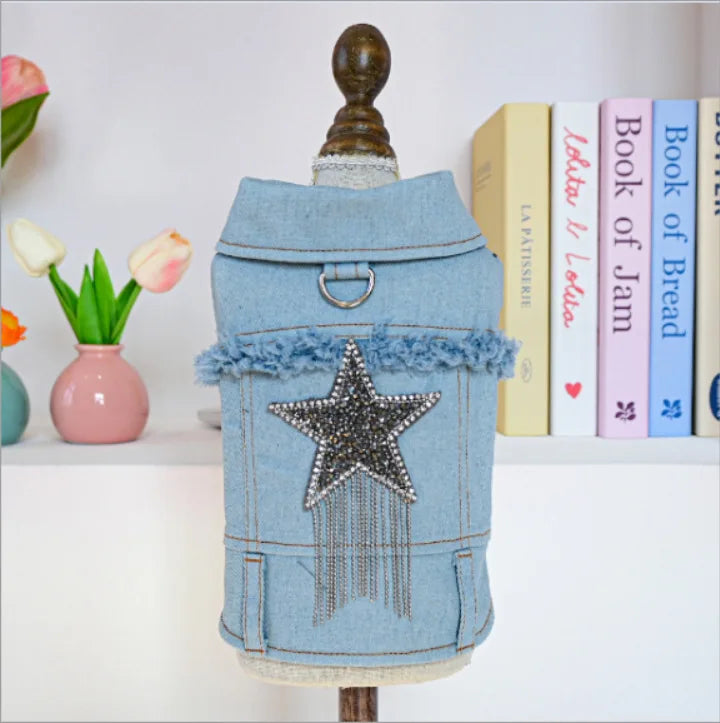 Charming Denim Jacket for Small Dogs with Playful Prints