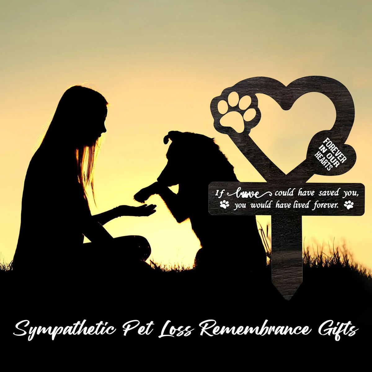 Wooden Pet Memorial Garden Stake with Paw Print