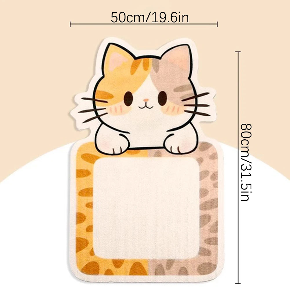 A rectangular cat scratcher featuring a leopard print design and a cute cat illustration.