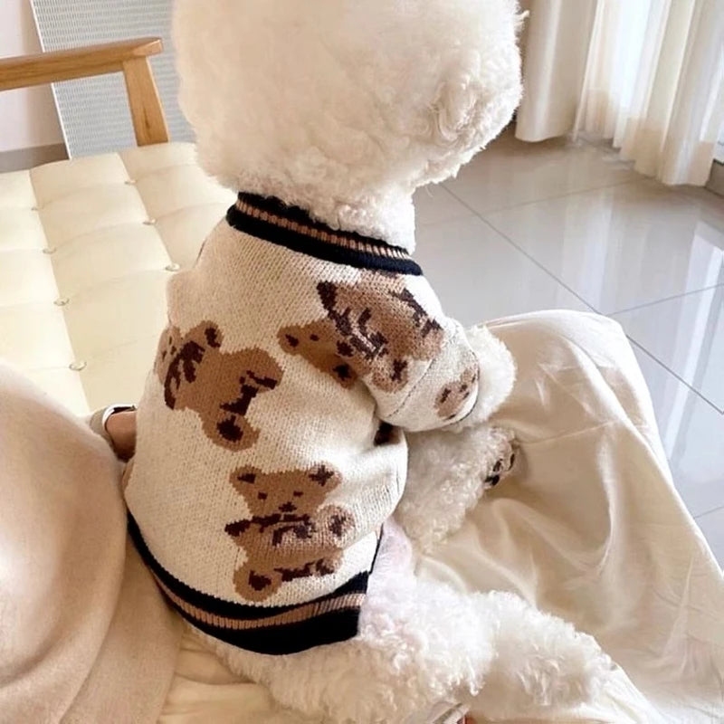 Adorable Bear Pattern Knitted Cardigan for Small Dogs and Cats