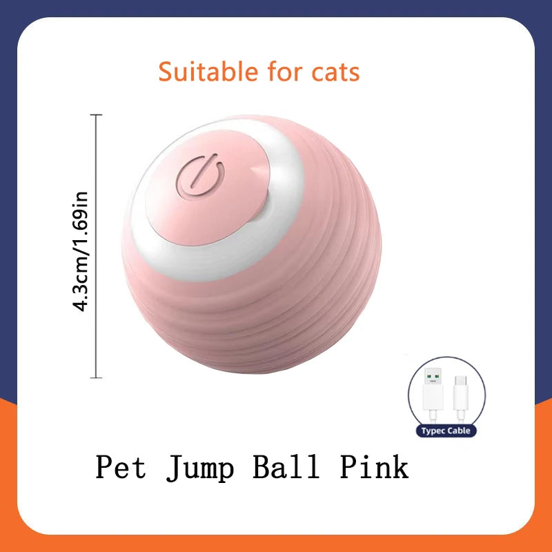 Pink pet jump ball for cats, a smooth, round toy with a white top and pink body.