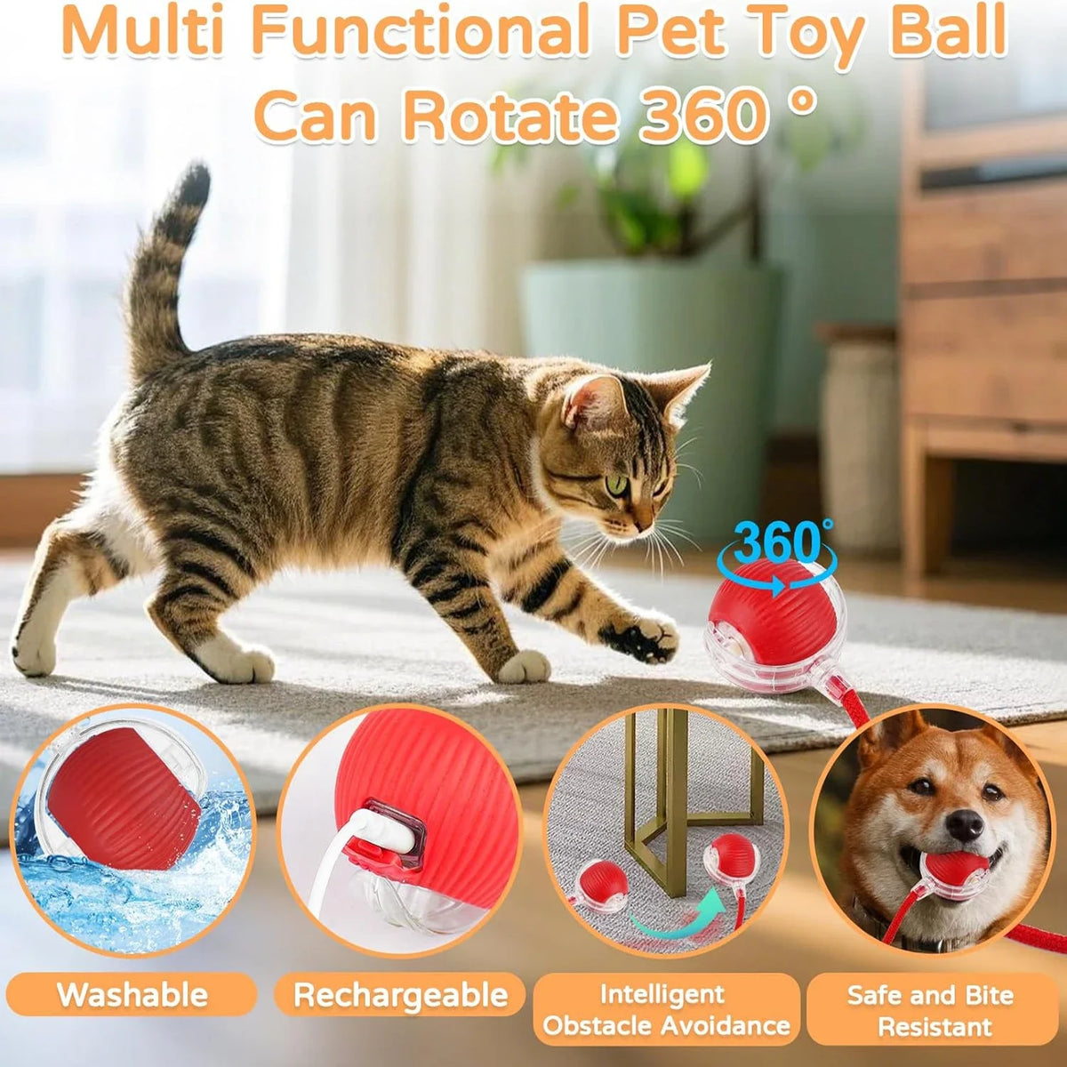 Automatic Interactive Rolling Cat Toy with Bird Sounds