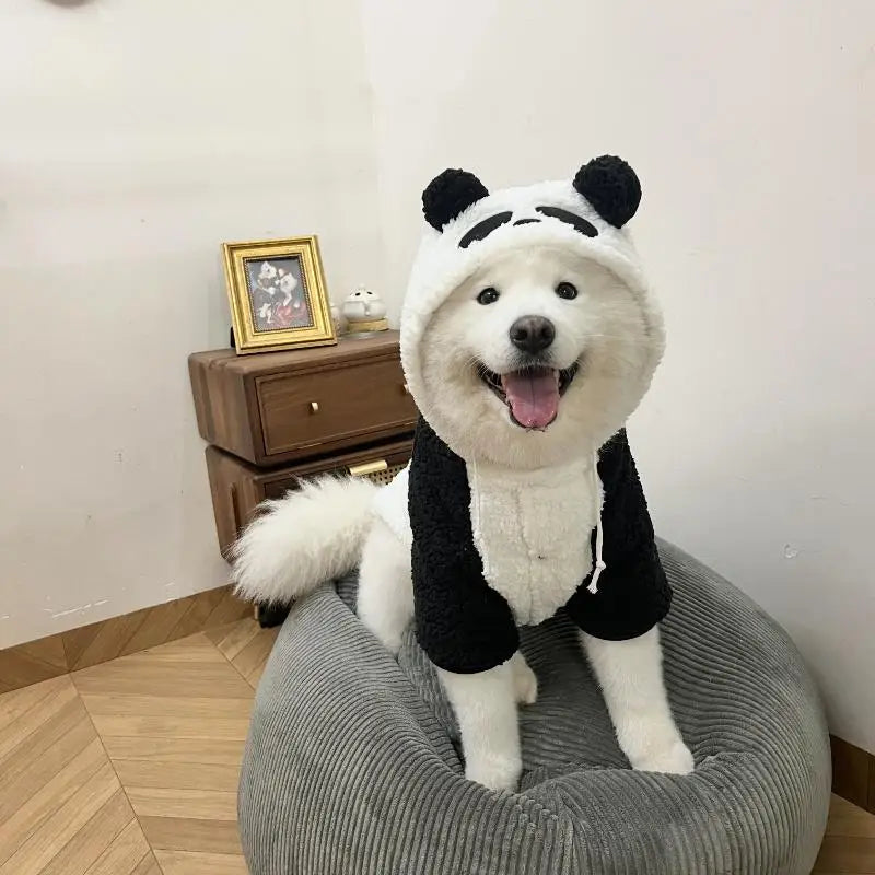Panda Design Hooded Fleece Dog Coat – Warm Winter Jumpsuit for Small & Medium Breeds