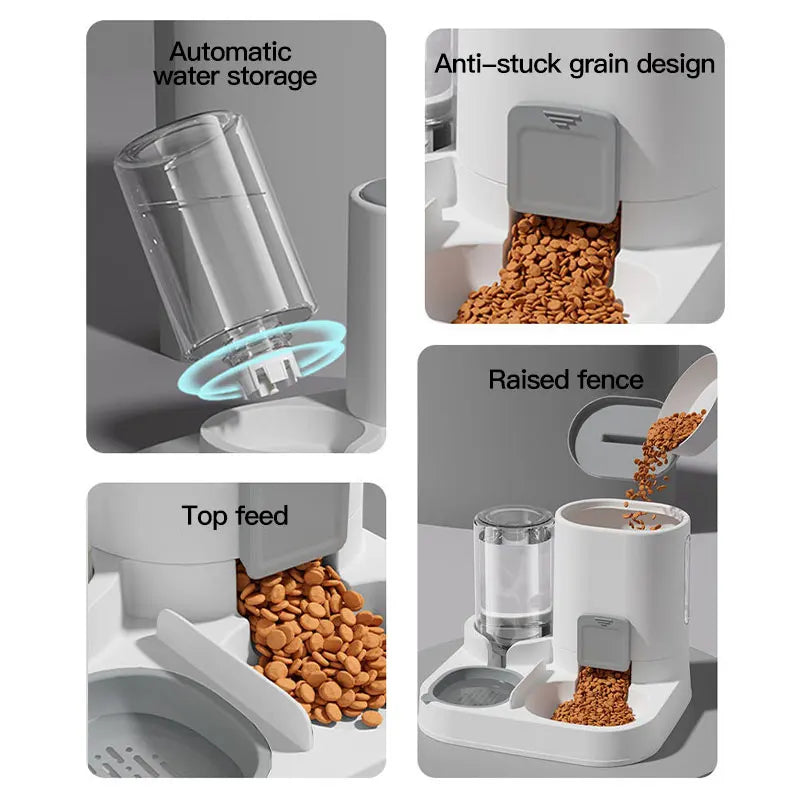 Gravity-Fed Cat Water Dispenser & Feeder with Spill-Proof Design
