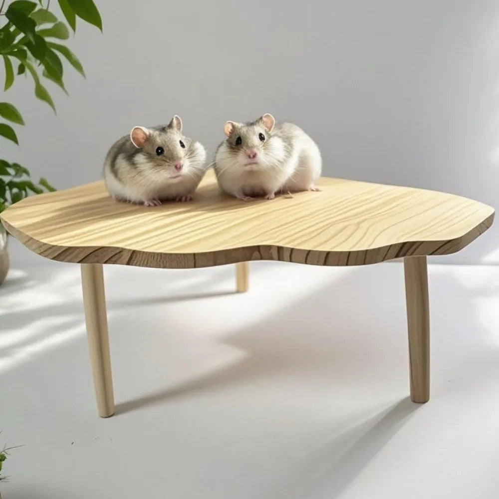 Wooden Hamster Play Platform with Two-Level Design