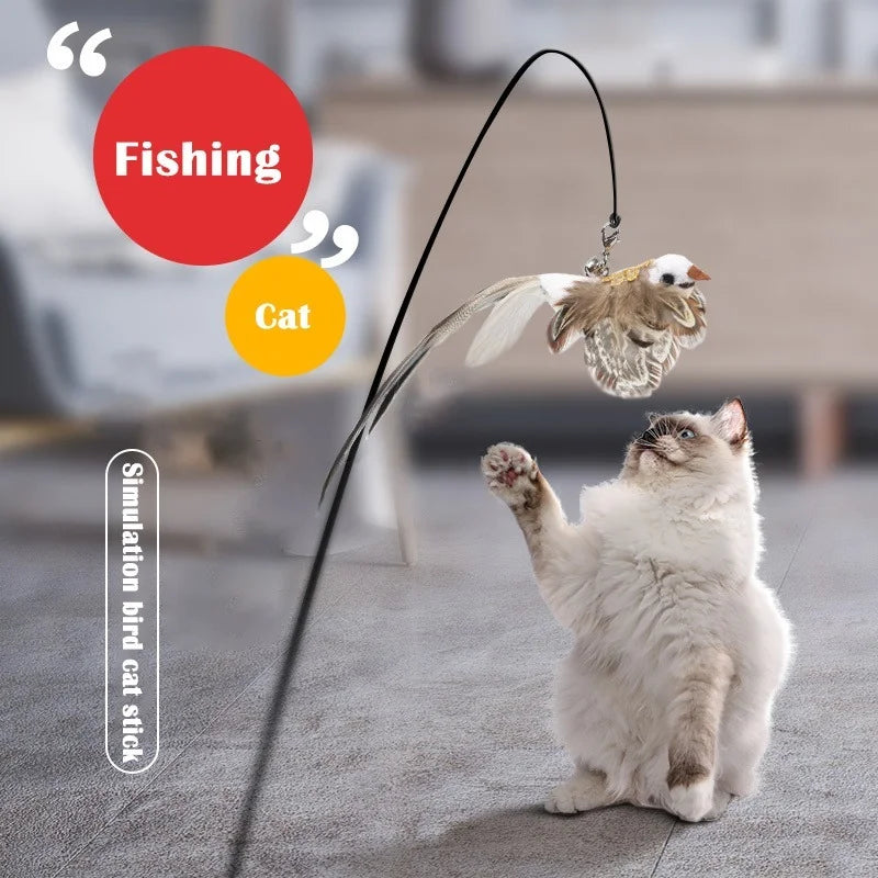 Jouet Interactif pour Chat avec Plumes et Baguette