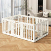 White indoor pet playpen with double suction cup mount on a wooden floor.