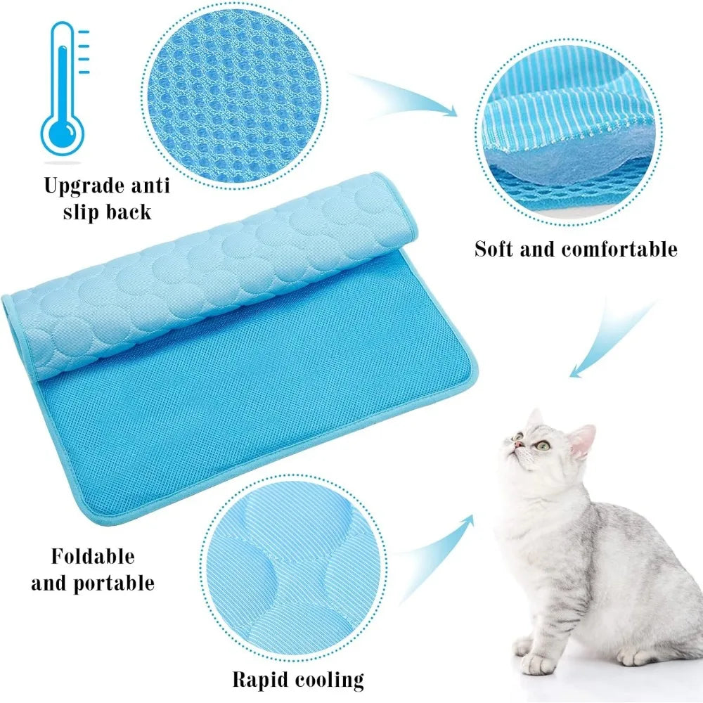 Tapis pliable bleu pour animaux avec dos antidérapant, conçu pour le confort et le refroidissement rapide.