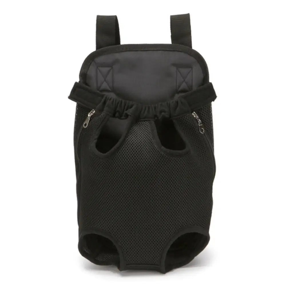 Black convertible front and back pet carrier backpack with mesh paneling
