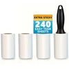 A set of four extra sticky tear sheets for a lint roller, including the roller and packaging.