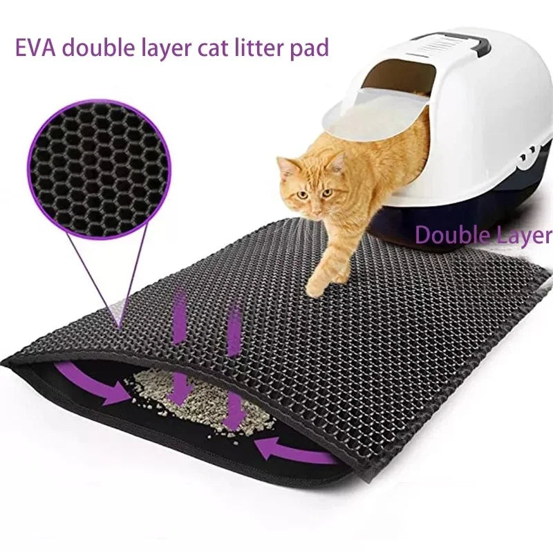 Double-Layer Waterproof Cat Litter Mat with Non-Slip Base