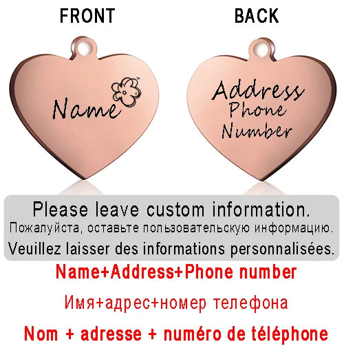 Personalized Pet ID Tag for Collar - Engraved Heart Tag