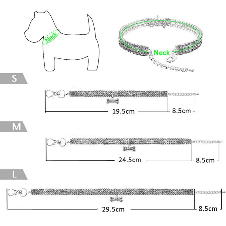 Crystal Rhinestone Dog Collar with Bone Pendant