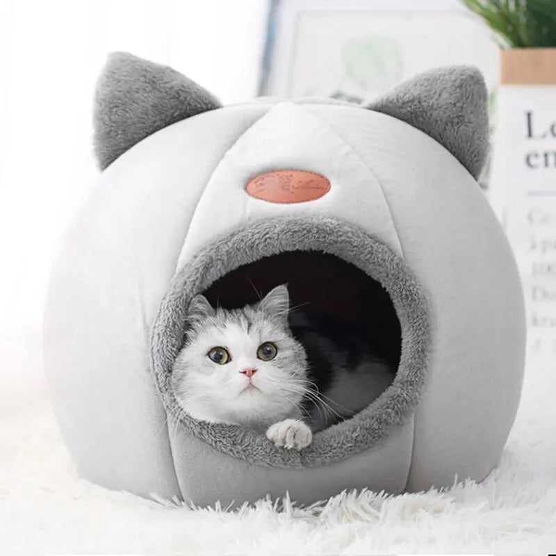 Cat Head-Shaped Cozy Cave Bed for Small to Medium Pets
