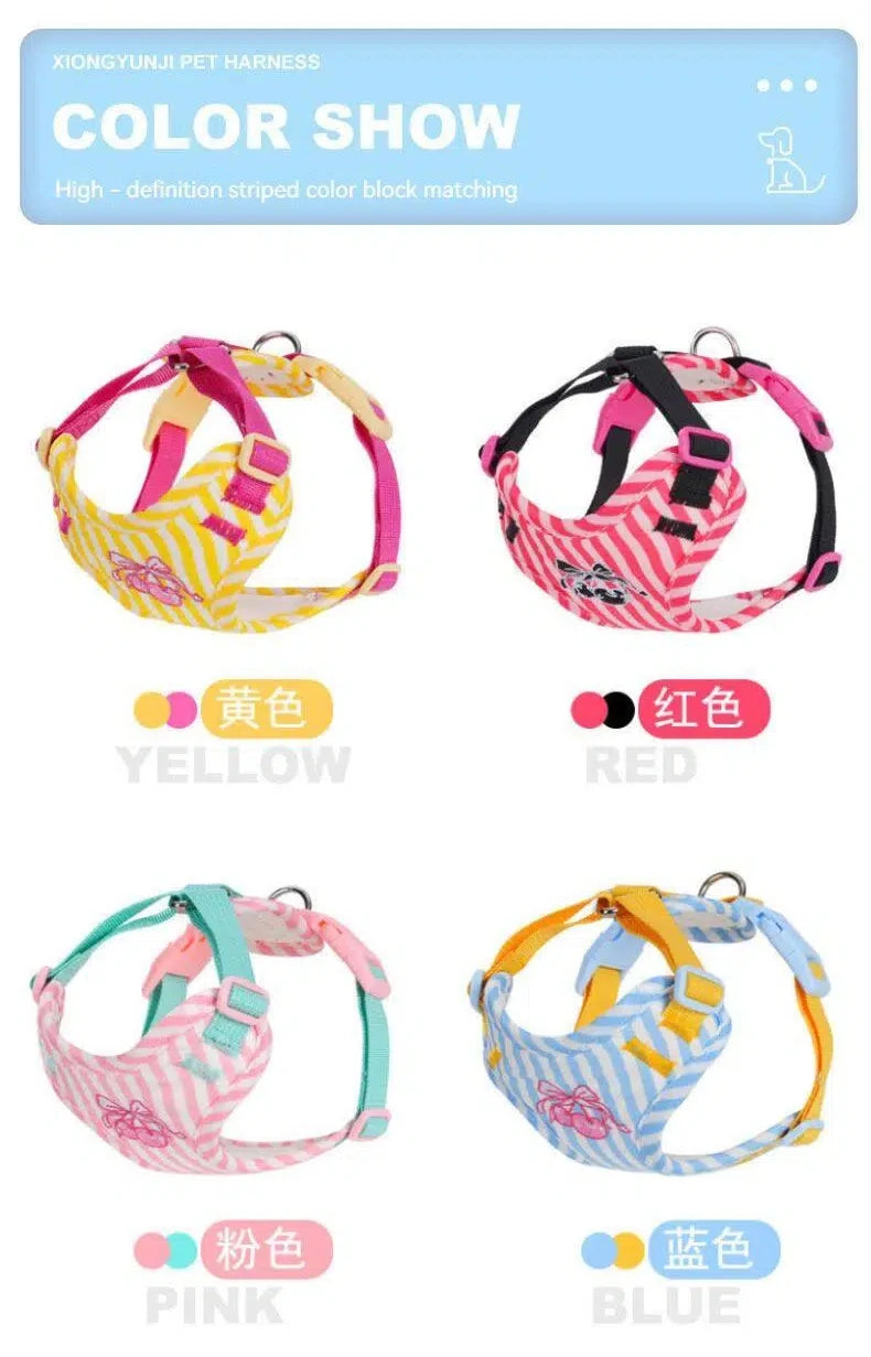 Striped Color-Block Dog Harness with Matching Leash