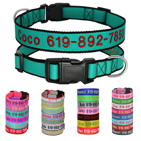 Adjustable Nylon Embroidered Dog Collar with Custom ID