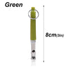 A green adjustable ultrasonic dog whistle with a metal ring and silver tip.