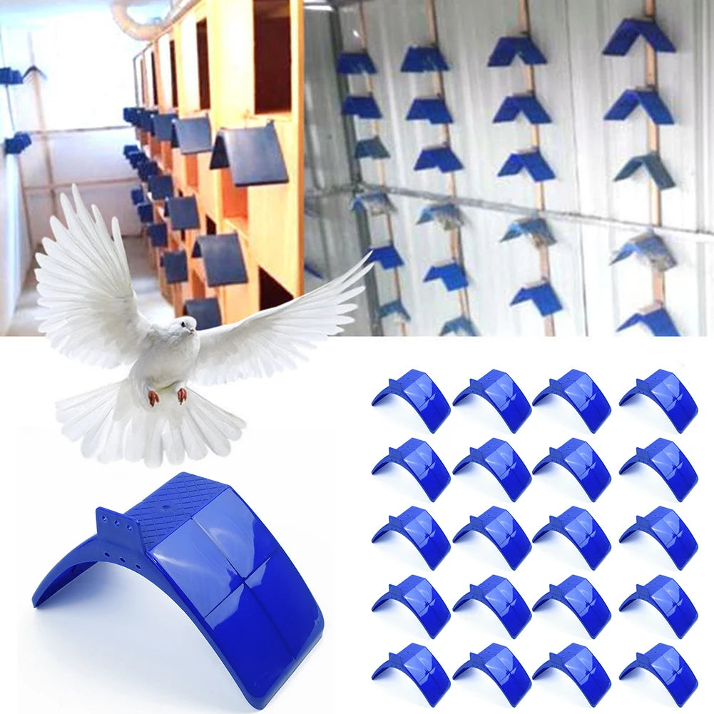 Un juego de 20 soportes de plástico azules para pájaros y palomas para jaulas de aves.