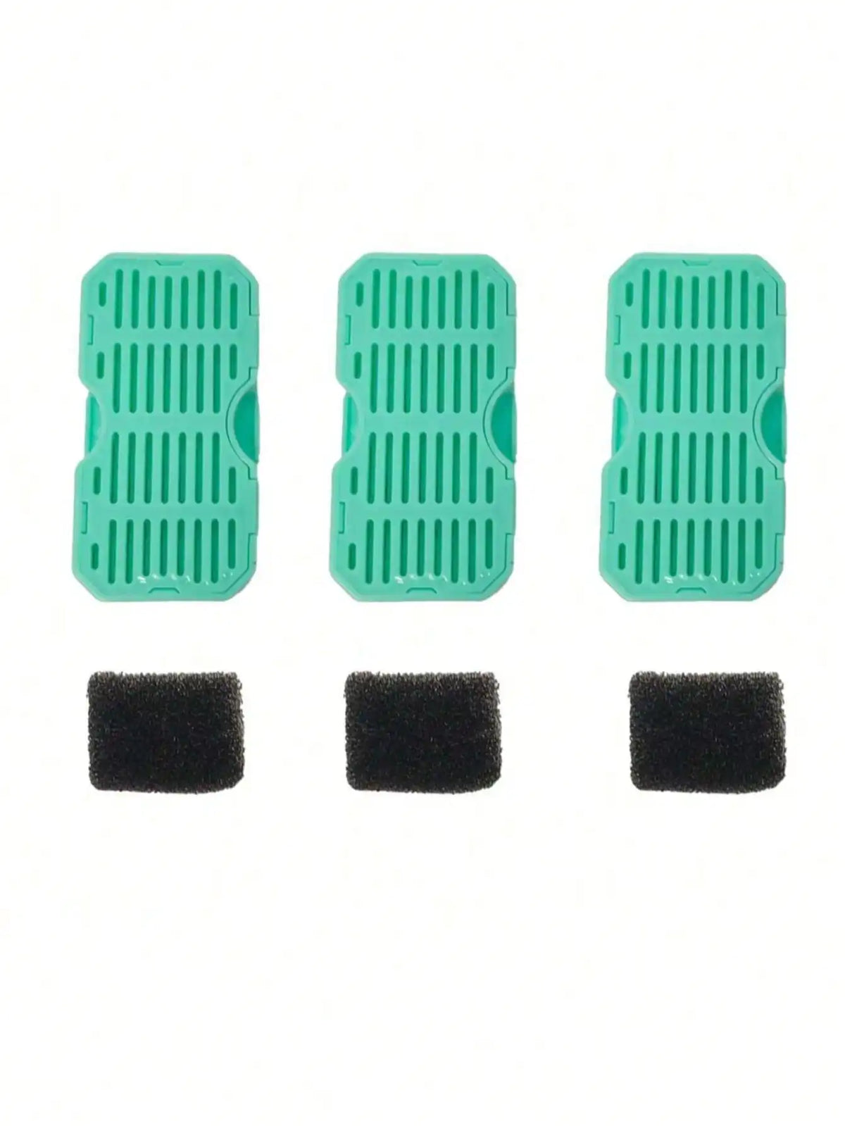 Three green silicone mats and three black silicone pads for an automatic cat water fountain