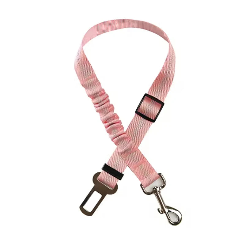 Pinkes, verstellbares Hundesicherheitsgeschirr mit reflektierender Linie und Metallclip.