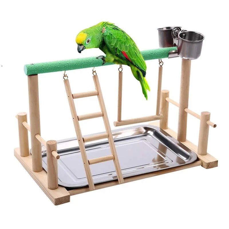 Wooden Bird Activity Center with Perch, Ladder & Swing