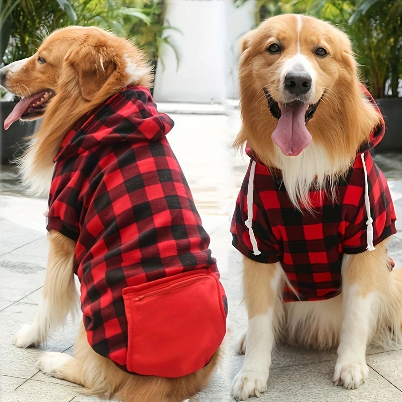 Plaid Fleece Pet Hoodie with Zipper Pocket