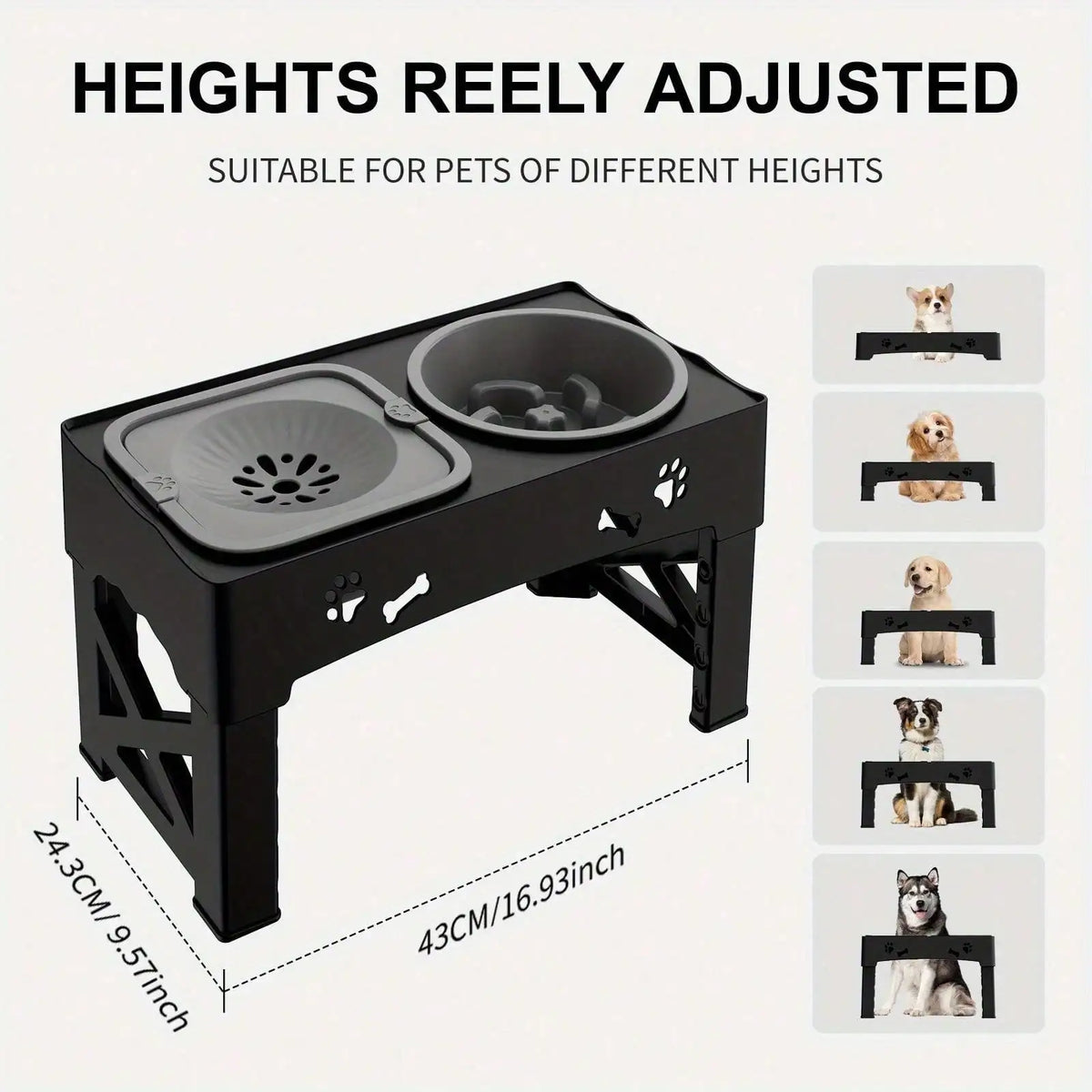 Adjustable Raised Dog Bowl Stand with Anti-Slip Feet